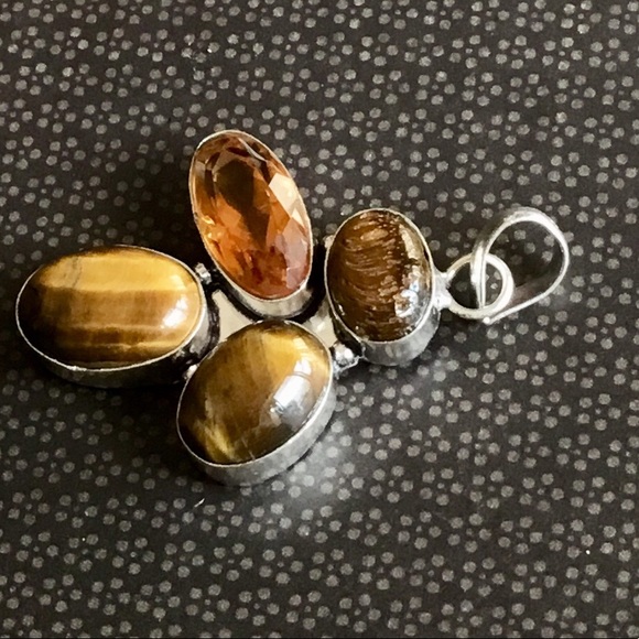 Tigers Eye Citrine Gemstone Pendant Necklace - Picture 3 of 8